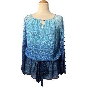 WHBM Ombre Long Sleeve Top Sleeve Cut Out Blue Size Small